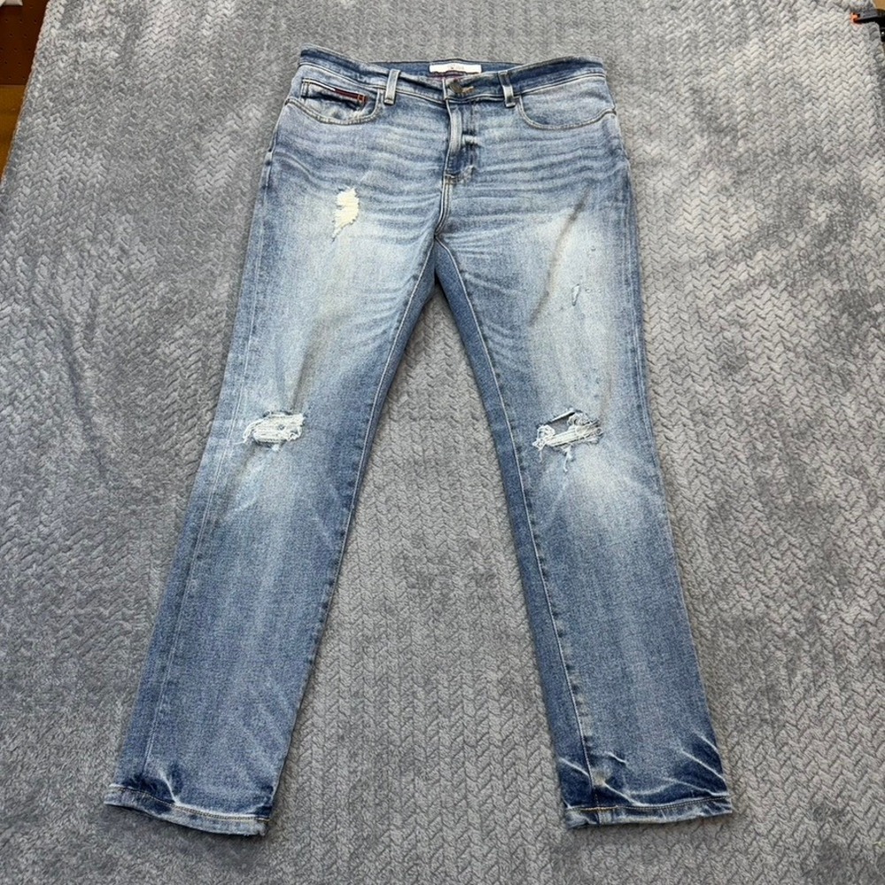 Tommy Hilfiger Denim Jeans Mens 33x28 Skinny Blue Distressed Cotton Stretch